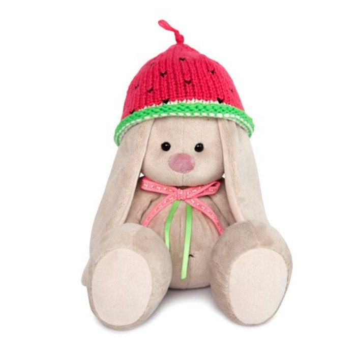 Мягкая игрушка «Зайка Ми» в вязаной шапке «Арбузик», 18 см - фото 1 - id-p199389981