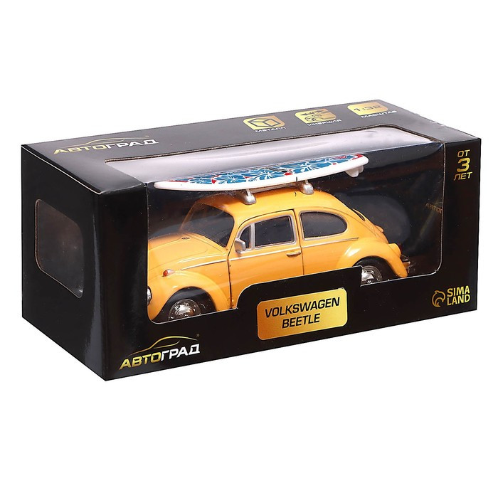 Машина металлическая VOLKSWAGEN BEETLE 1967, 1:32, открываются двери, инерция, цвет жёлтый - фото 5 - id-p199413121