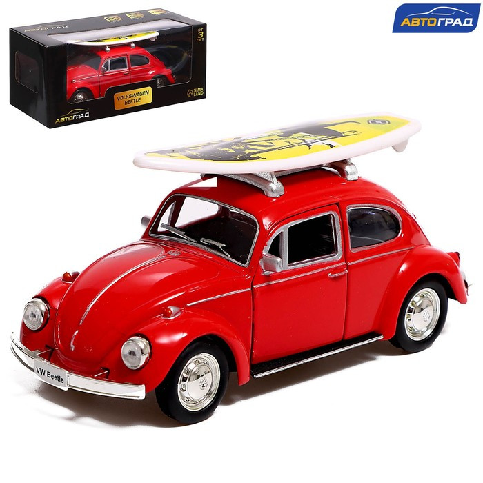 Машина металлическая VOLKSWAGEN BEETLE 1967, 1:32, открываются двери, инерция, цвет красный - фото 1 - id-p199413122