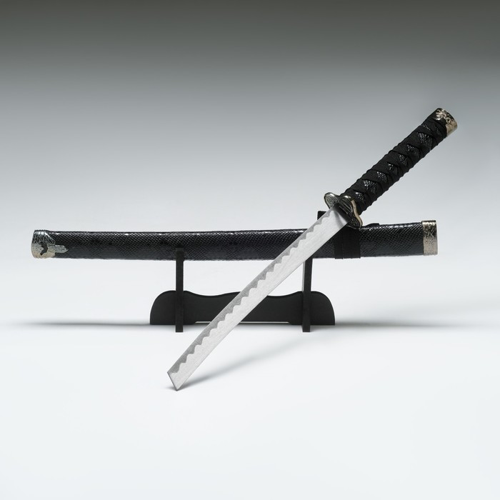 Сувенирное оружие «Катана», без подставки, чёрные ножны под змеиную кожу, 70 см - фото 3 - id-p199416158