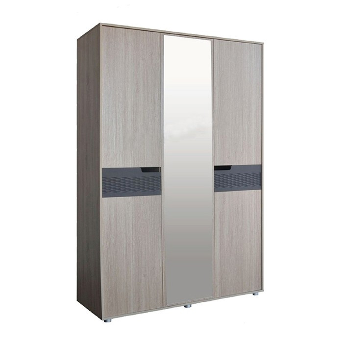 Шкаф 3-х дверный с зеркалом «Мишель», 1534 × 590 × 2216 мм, цвет дуб сонома / графит - фото 1 - id-p199434266