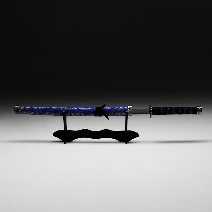 Сувенирное оружие «Катана на подставке», синие ножны с цветочным узором, 70 см - фото 2 - id-p199416166
