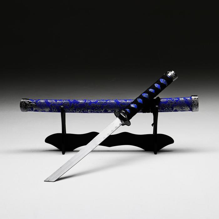 Сувенирное оружие «Катана на подставке», синие ножны с цветочным узором, 70 см - фото 3 - id-p199416166