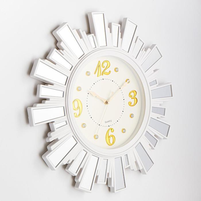 Часы настенные, серия: Интерьер, "Лучики Солнца", плавный ход, с зеркалом, d-53 см, белые - фото 2 - id-p199417207