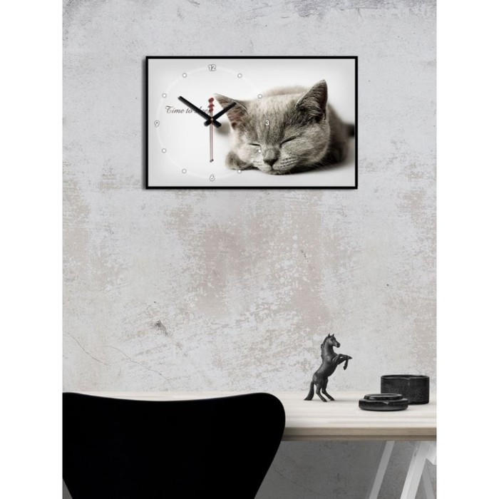 Часы-картина настенные, серия: Животные, "Серая кошка", плавный ход, 57 х 35 х 4 см - фото 2 - id-p199418237