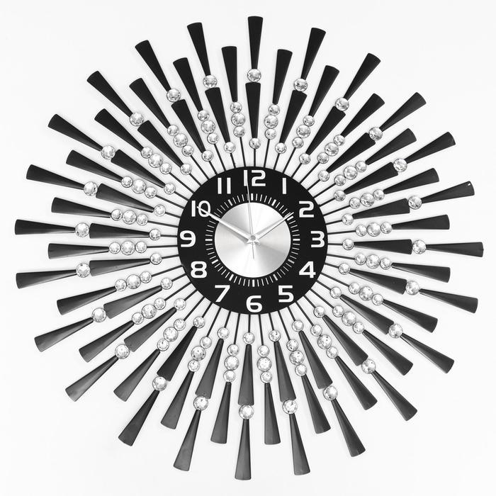 Часы настенные, серия: Ажур, "Чёрные лучики", плавный ход, d-69 см, циферблат 22 см - фото 1 - id-p199417248