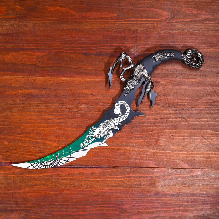 Сувенирный нож на подставке, скорпион на лезвии и рукоятке, 53,5 см - фото 2 - id-p199416254