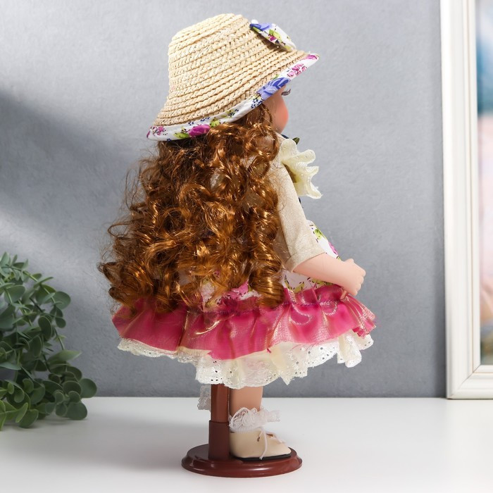 Кукла коллекционная керамика "Женечка в платье с цветами, в соломенной шляпке" 30 см - фото 5 - id-p199411311