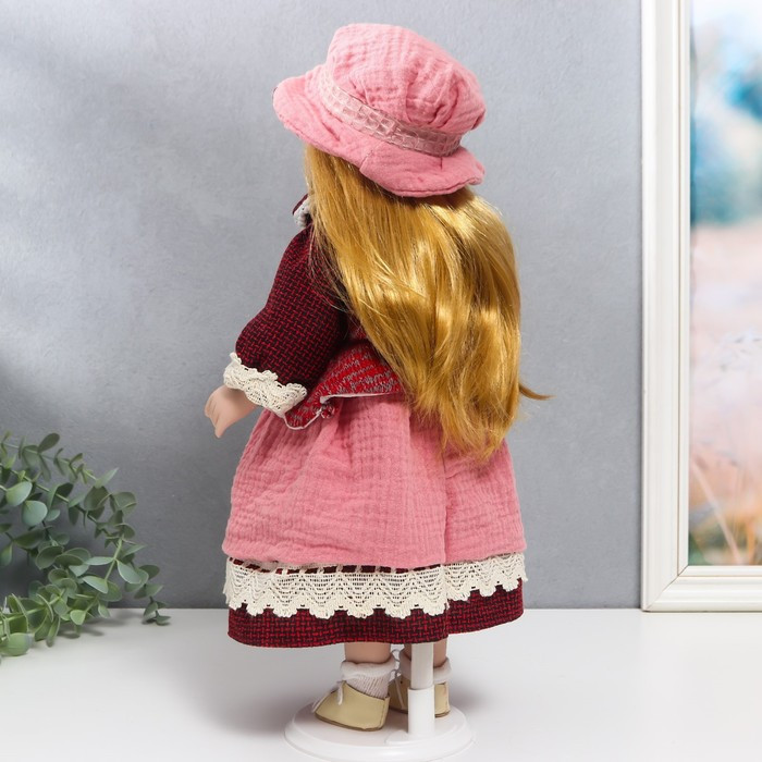 Кукла коллекционная керамика "Нина в розовом платье и бордовом жакете" 40 см - фото 4 - id-p199411316