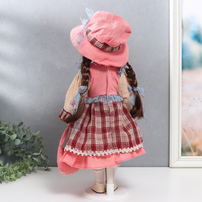 Кукла коллекционная керамика "Арина с косичками, в бежево-розовом платье" 40 см - фото 4 - id-p199411317