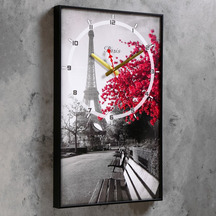 Часы-картина настенные, серия: Город, "Цветущее дерево в Париже", плавный ход, 57 х 35 см - фото 4 - id-p199418299