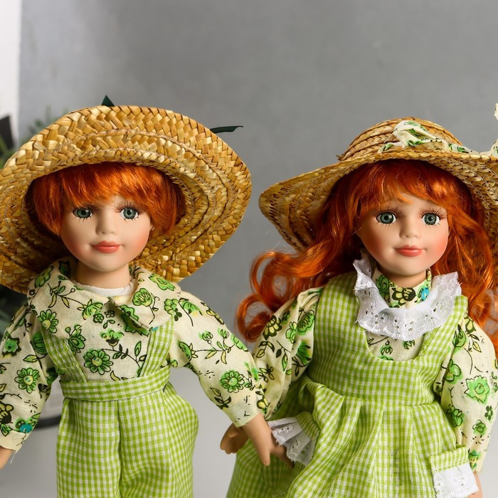 Кукла коллекционная парочка набор 2 шт "Таня и Ваня в ярко-зелёных нарядах в клетку" 30 см - фото 5 - id-p199411348