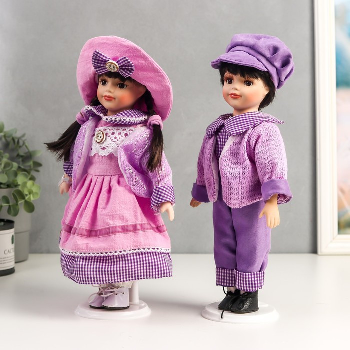 Кукла коллекционная парочка набор 2 шт "Тася и Миша в сиреневых нарядах" 30 см - фото 3 - id-p199411351