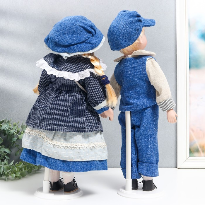 Кукла коллекционная парочка "Наташа и Саша, синий вельвет" набор 2 шт 40 см - фото 4 - id-p199411362