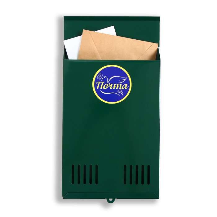 Ящик почтовый без замка (с петлёй), вертикальный, зелёный - фото 1 - id-p199438406