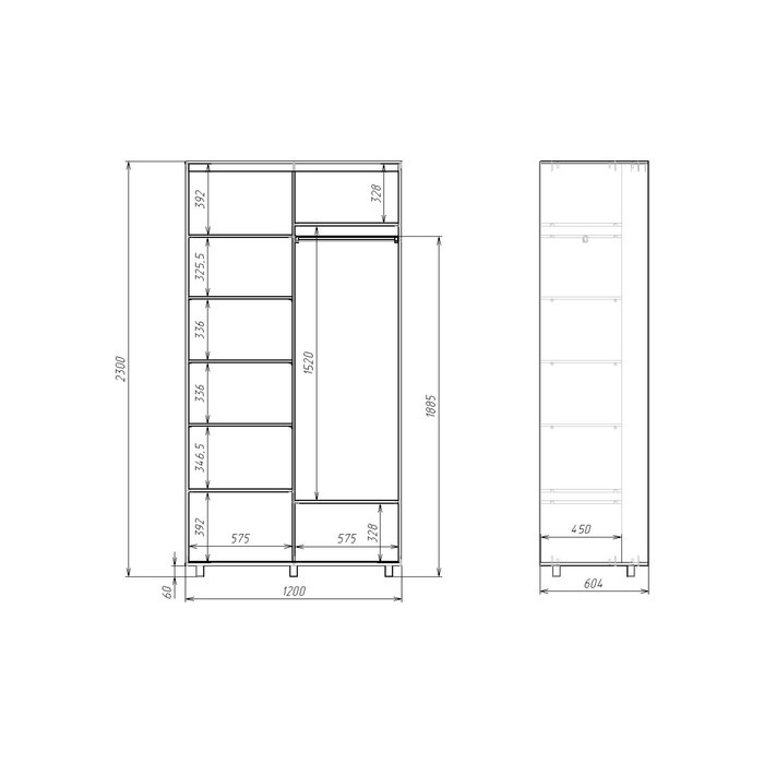 Шкаф-купе Удачный 1 зеркало 1200х600х2300 Ясень Шимо Светлый - фото 3 - id-p199434458