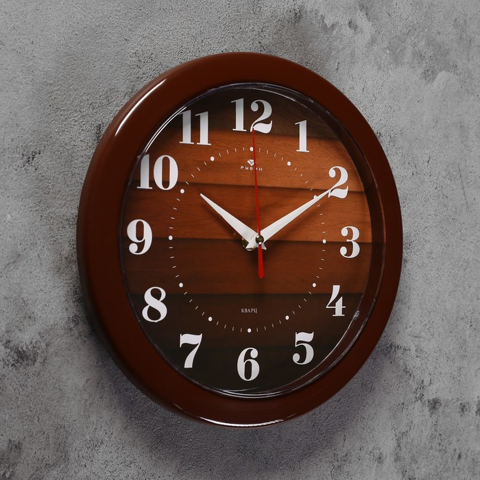 Часы настенные "Рубин. Паркет", коричневый обод, d=23 см - фото 2 - id-p199417365