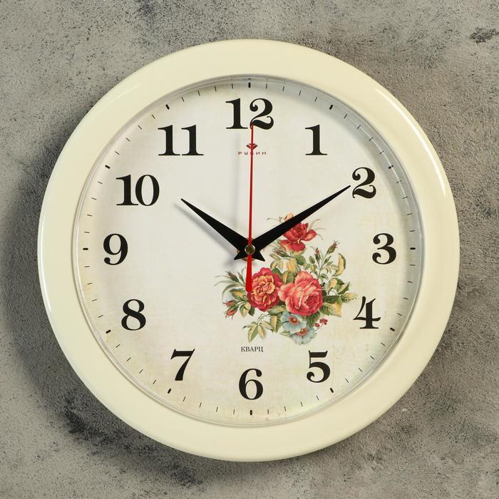 Часы настенные круглые "Розы", бежевый обод, 23 х 23 см Рубин - фото 1 - id-p199417366