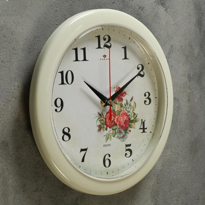 Часы настенные круглые "Розы", бежевый обод, 23 х 23 см Рубин - фото 2 - id-p199417366