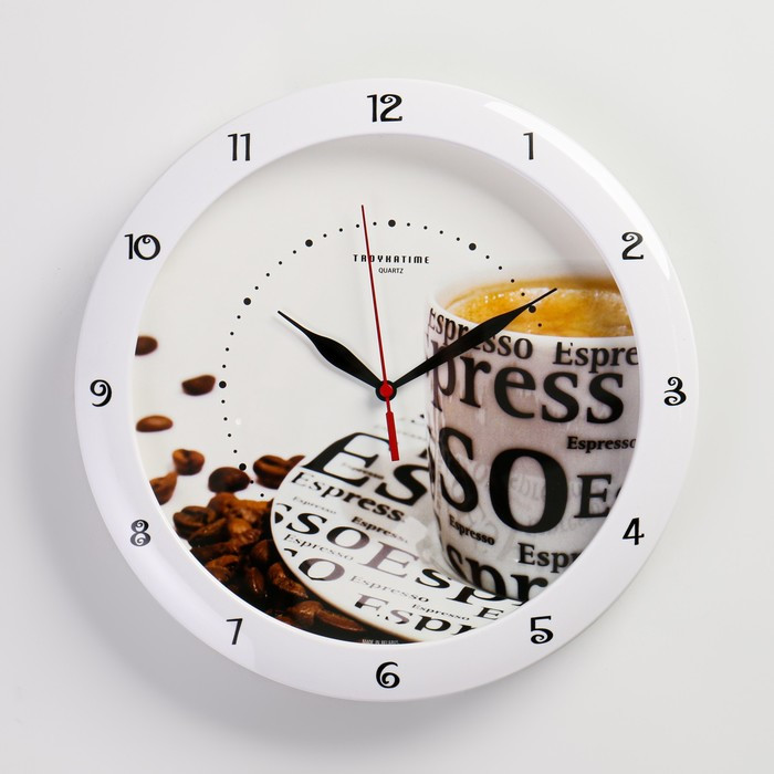 Часы настенные, серия: Кухня, "Кофе", d-29 см, белый обод - фото 1 - id-p199417411