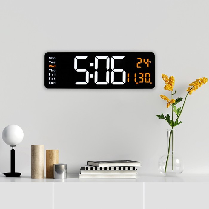 Часы электронные настенные, настольные, будильник, календарь, термометр, 1CR2032, 39 x 13 см - фото 2 - id-p199418445