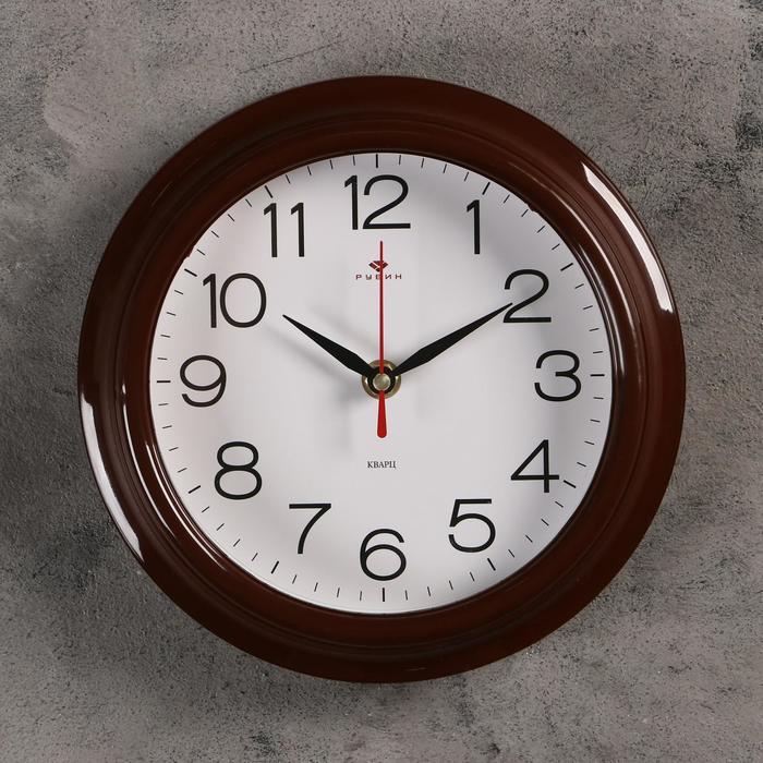 Часы настенные, серия: Классика, "Рубин", d=21 см, коричневый обод - фото 1 - id-p199417473