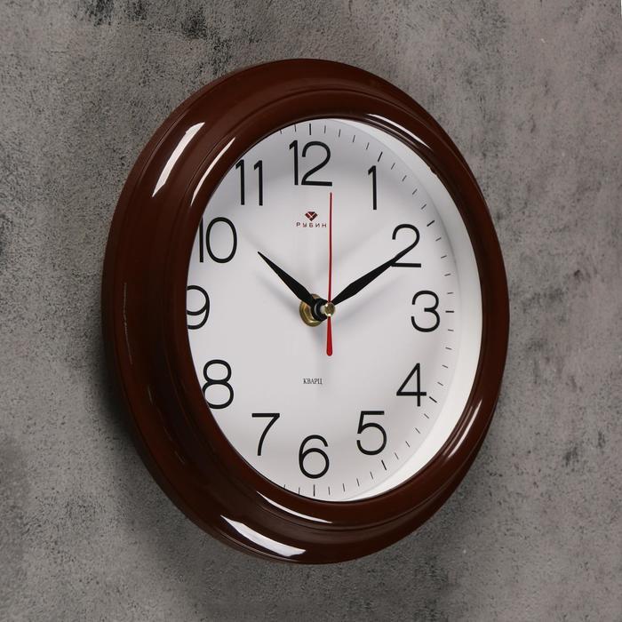 Часы настенные, серия: Классика, "Рубин", d=21 см, коричневый обод - фото 2 - id-p199417473