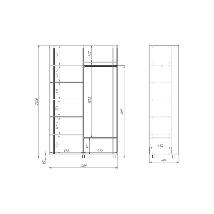 Шкаф-купе Удачный 2 зеркала 1400х600х2300 Ясень Шимо Светлый - фото 3 - id-p199434622