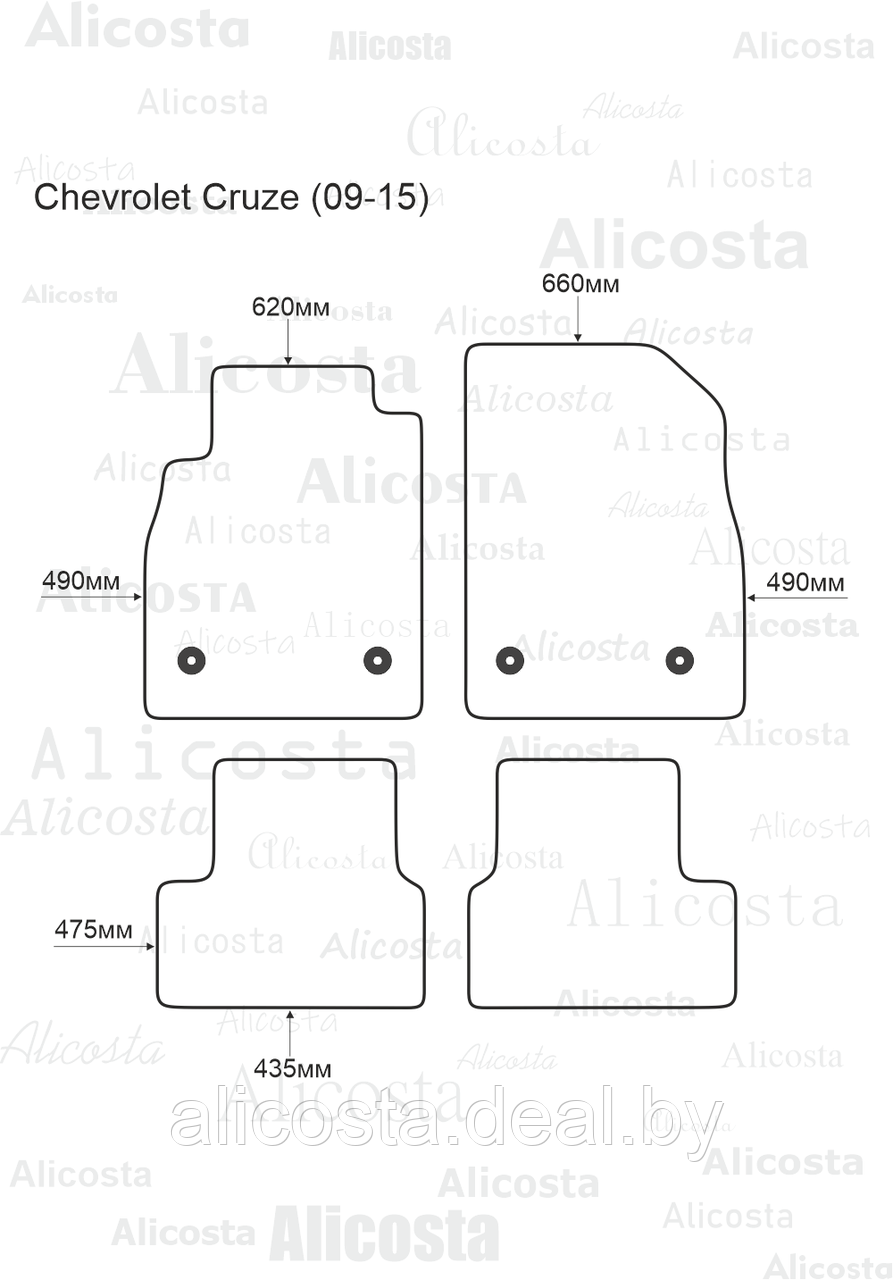 Ворсовые автоковрики Chevrolet Cruze (09-15) Салон, Premium, Черный - фото 1 - id-p199180623