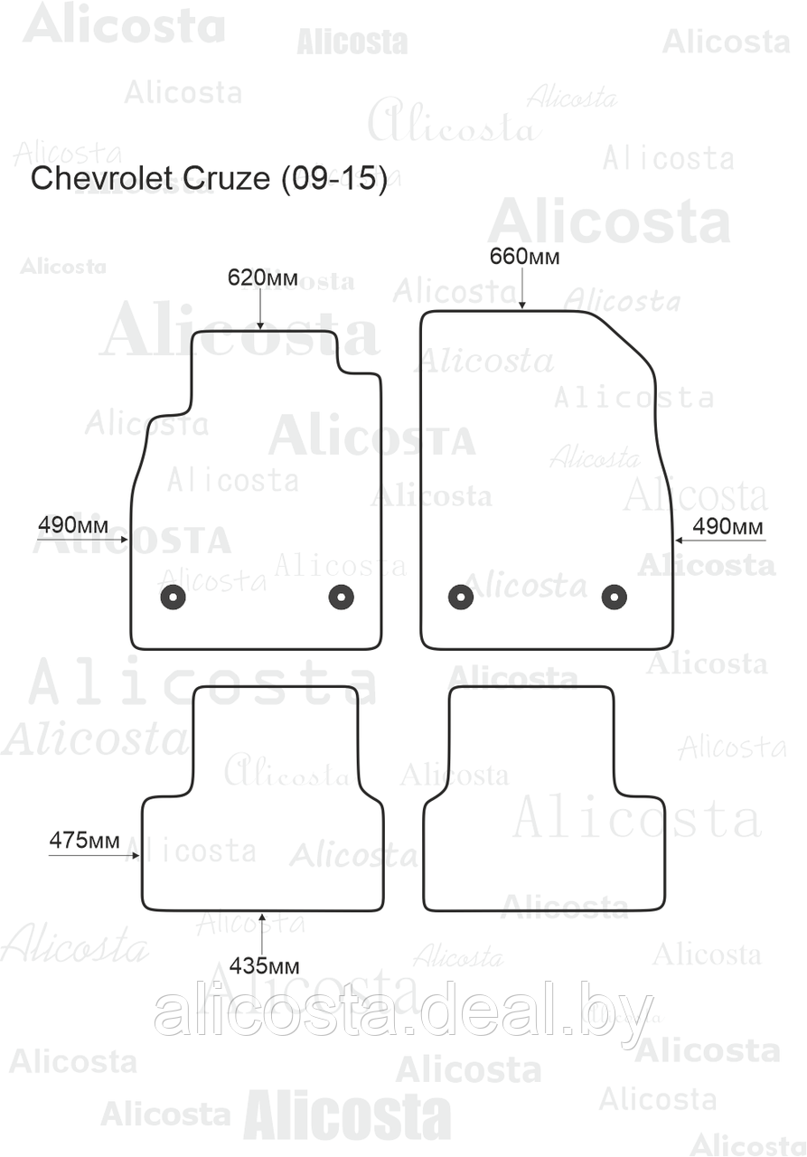 Ворсовые автоковрики Chevrolet Cruze (09-15) Салон, Standart, Черный - фото 1 - id-p199180625