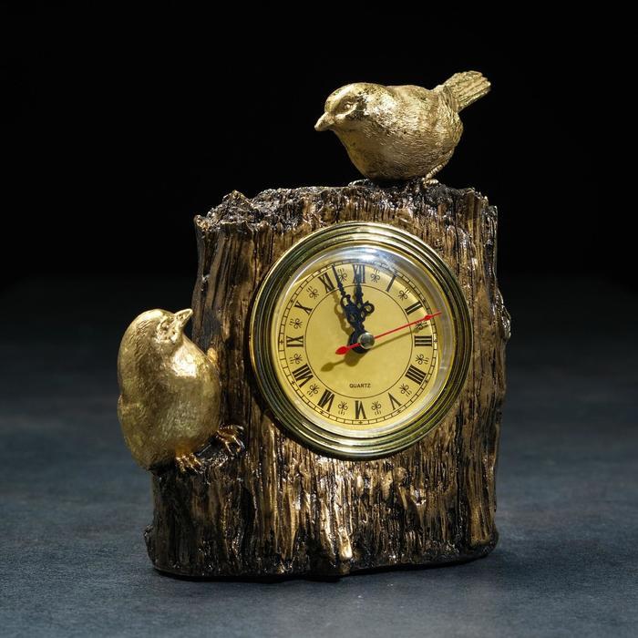 Часы настольные каминные "Две птички", 14 х 9 х 20 см, золото - фото 1 - id-p199418548
