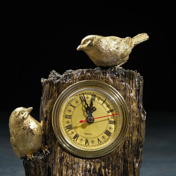 Часы настольные каминные "Две птички", 14 х 9 х 20 см, золото - фото 3 - id-p199418548