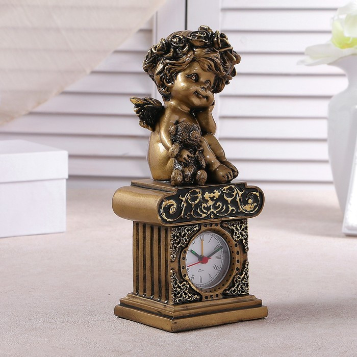 Часы настольные каминные "Ангел с медвежонком", цвет золото, h=25.5 см, микс - фото 2 - id-p199418553