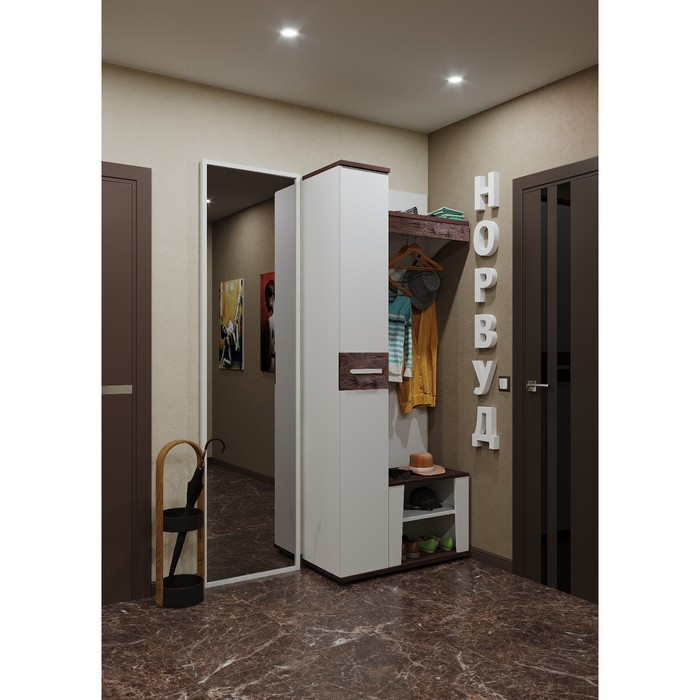 Шкаф для одежды и белья «Норвуд 71», 560 × 400 × 2125 мм, цвет белый / орех шоколадный - фото 4 - id-p199433722
