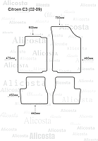 ЭВА автоковрики Citroen C3 (02-09) Салон, Шестиугольник, Черный