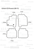 Ворсовые автоковрики Citroen C3 Picasso (09-17) Салон, Standart, Черный