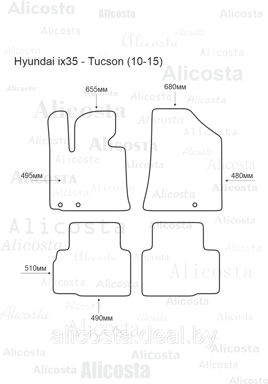 Ворсовые автоковрики Hyundai ix35 - Tucson (10-15) Салон, Premium, Черный - фото 1 - id-p199185325