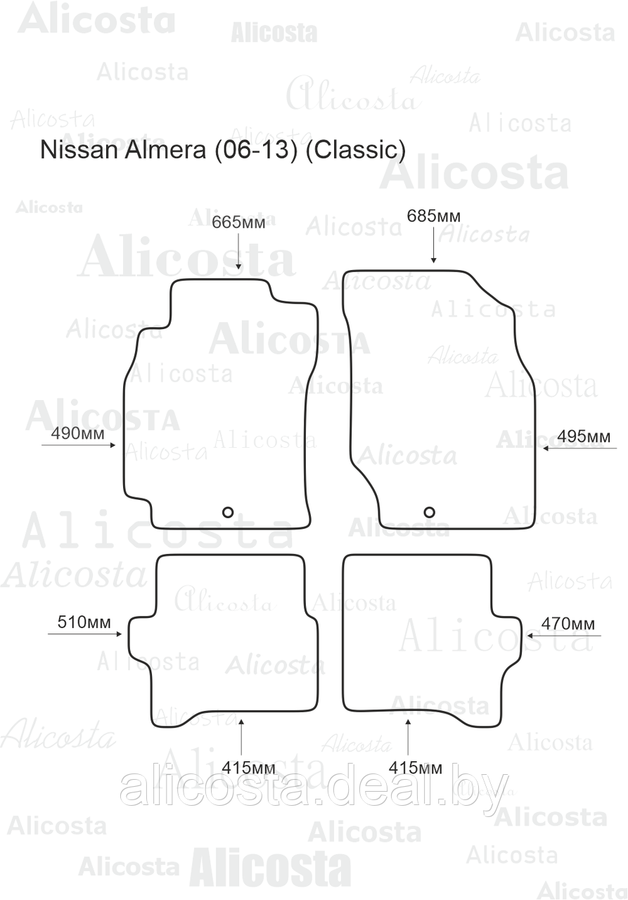 Ворсовые автоковрики Nissan Almera (06-13) (Classic) Салон, Standart, Черный - фото 1 - id-p199191277