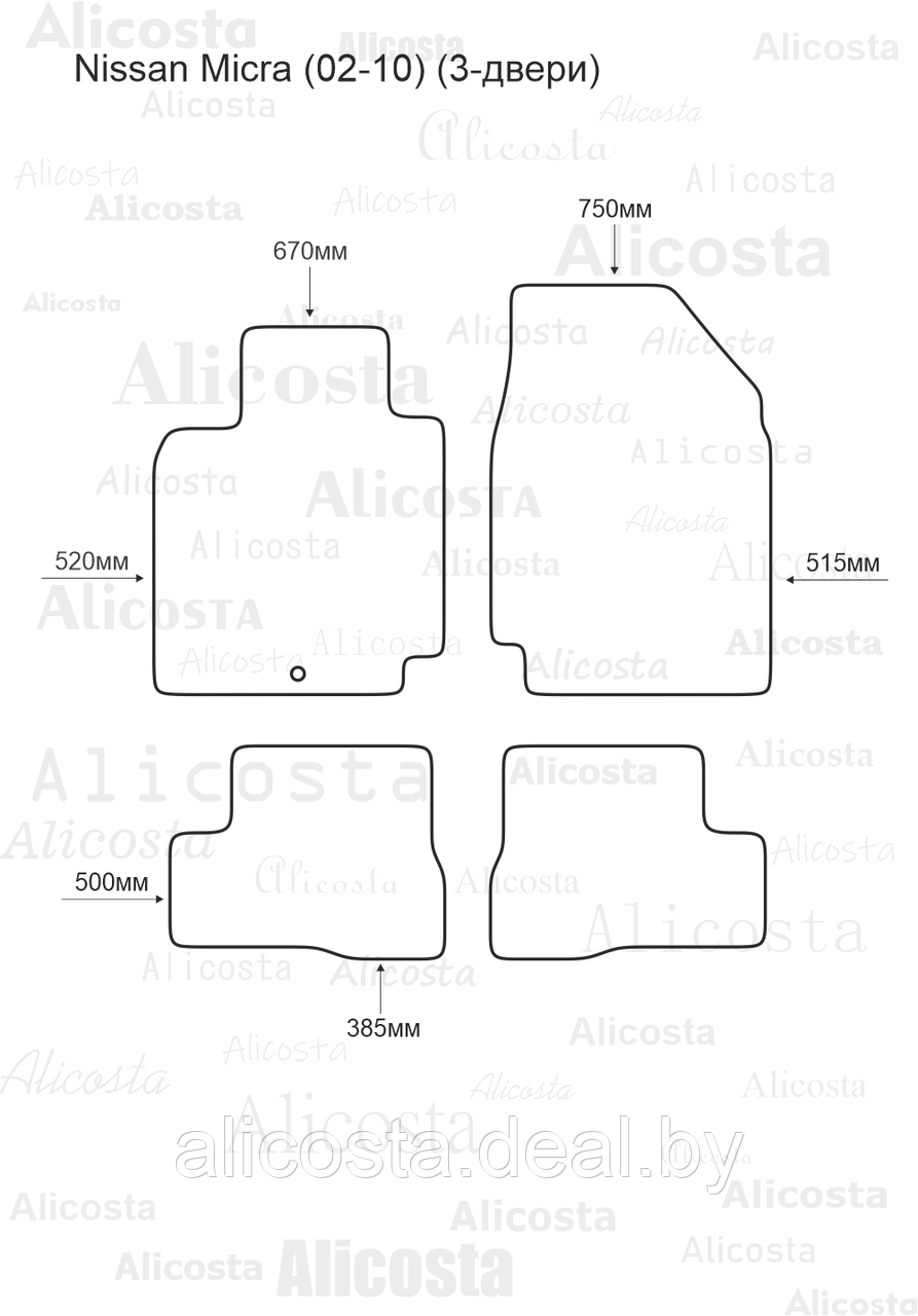 ЭВА автоковрики Nissan Micra (02-10) (3-двери) Салон, Ромб, Черный - фото 1 - id-p199191437