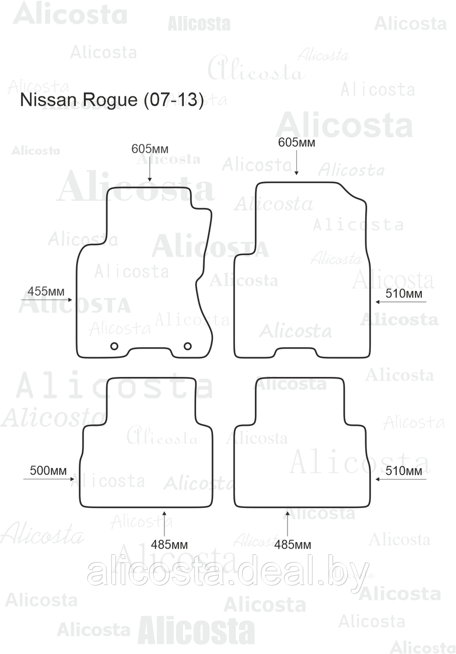 Ворсовые автоковрики Nissan Rogue (07-13) Салон, Standart, Черный - фото 1 - id-p199191748