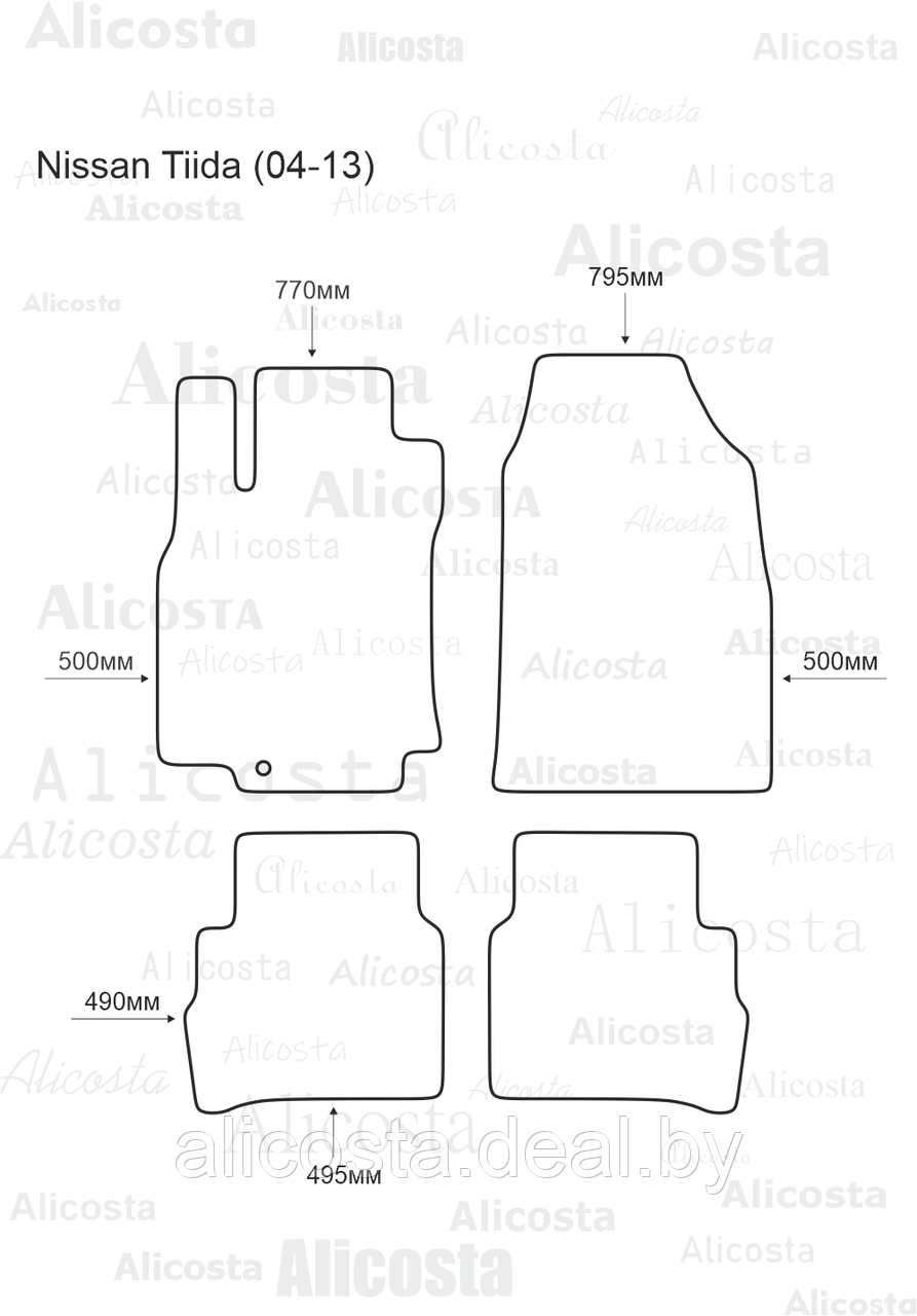 Ворсовые автоковрики Nissan Tiida (04-13) Салон, Standart, Серый - фото 1 - id-p199191858