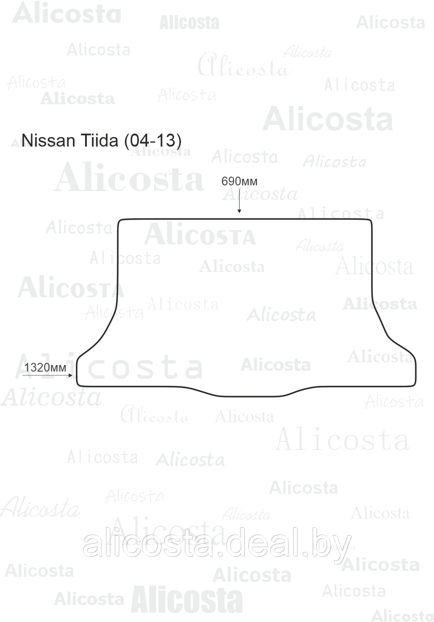 Ворсовый автоковрик Nissan Tiida (04-13) Багажник, Standart, Серый - фото 1 - id-p199191867