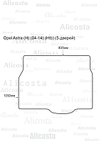 Ворсовый автоковрик Opel Astra (H) (04-14) (Htb) Багажник (5-дверей), Standart, Черный