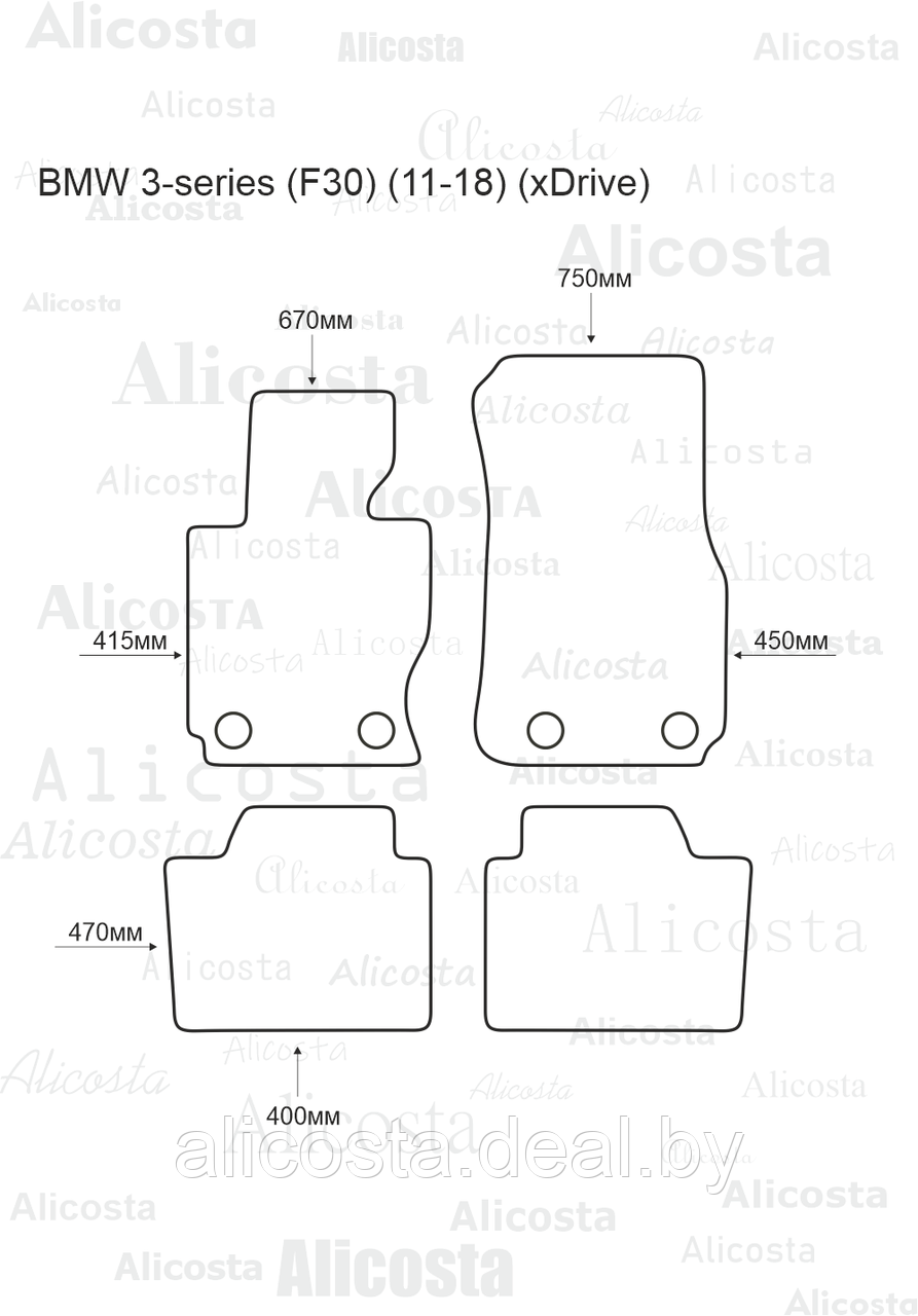 ЭВА автоковрики BMW 3-series (F30) (11-18) (xDrive) Салон, Шестиугольник, Черный - фото 1 - id-p199175818