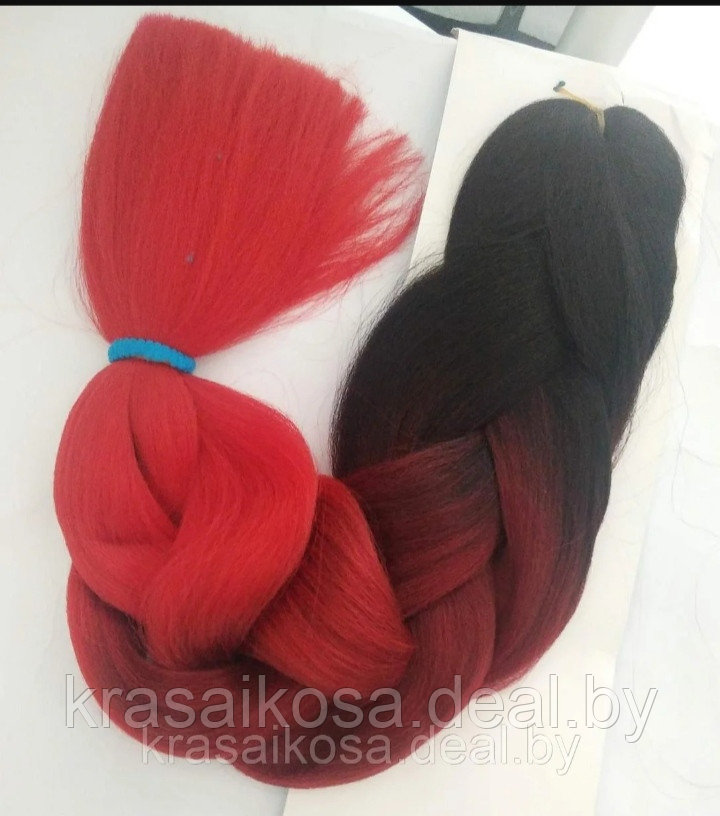Канекалон 60 см,100 гр Черный Бордовый Красный трехцветный омбре гофрированный kanekalon hair Jumbo braidd - фото 1 - id-p199449981