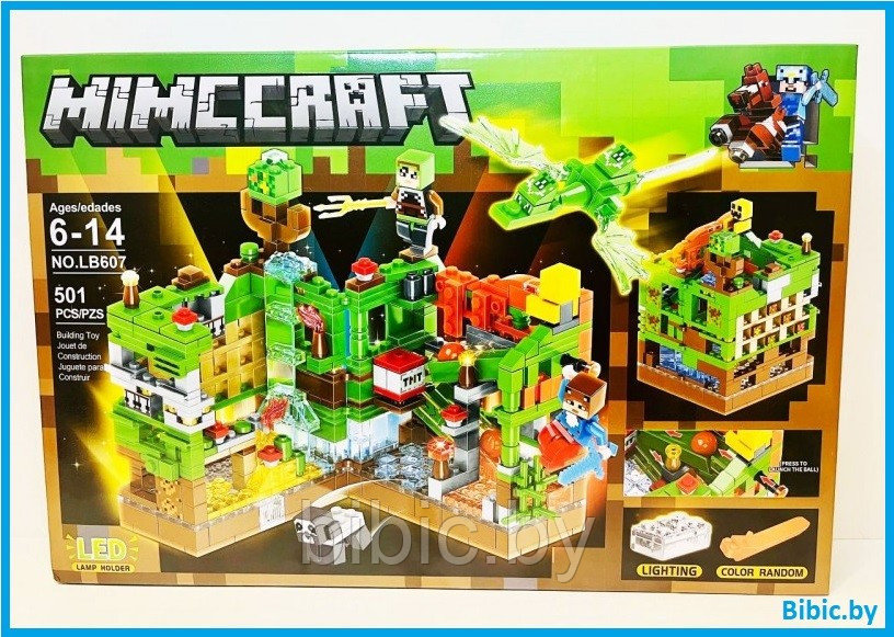 Детский конструктор светящийся Minecraft Зеленая крепость Майнкрафт LB607 серия my world аналог лего lego