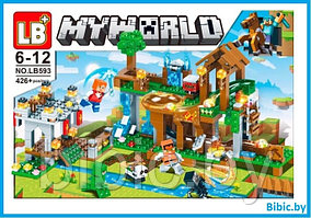 Детский конструктор светящийся Minecraft Сражение в деревне Майнкрафт 593 серия my world аналог лего lego