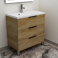 Тумба Дана Каскад 65 напольная на 3 ящика (цвет дуб) с умывальником Madera Milen 65 (650х446х110)