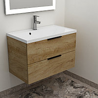 Тумба Дана Каскад 75 подвесная на 2 ящика (цвет дуб) с умывальником Madera Milen 75 (742х445х113)