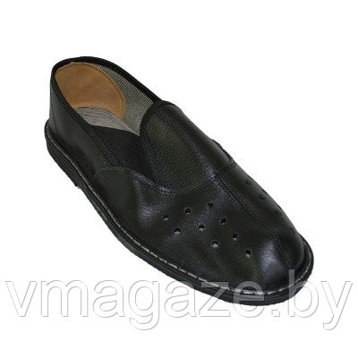 Тапочки (чувяки) кожаные с перфорацией на подошве из пористой резины(цвет черный) - фото 3 - id-p199524331